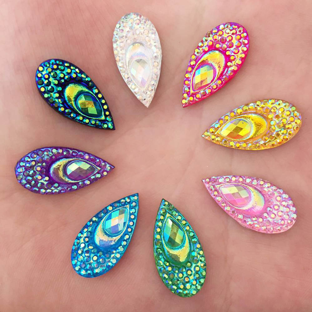 Embellishment Glue Craft - 40PCS เรซิ่น 10*20mm Teardrop นกยูง eye