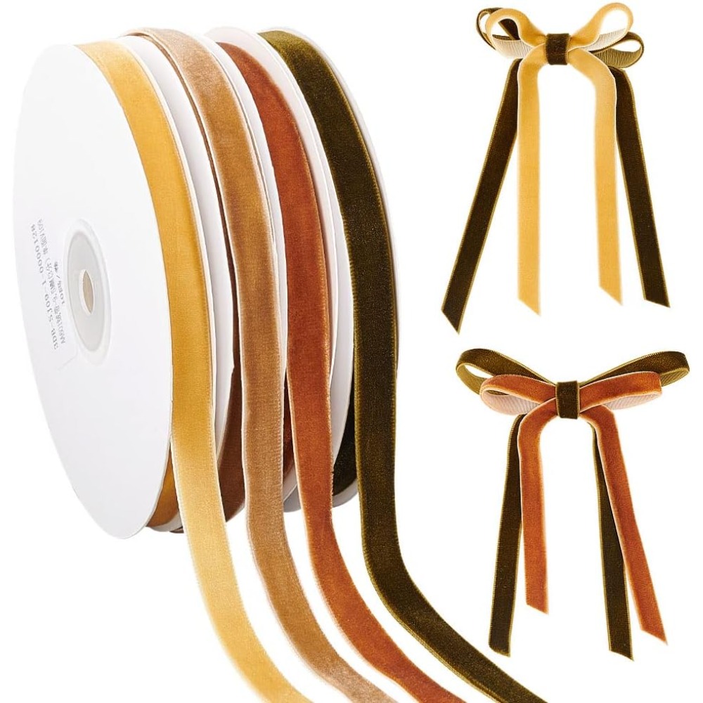 Velvet Ribbon Roll - ริบบิ้นกำมะหยี่หน้าเดียว 4 ม้วน 4 สี คละสี