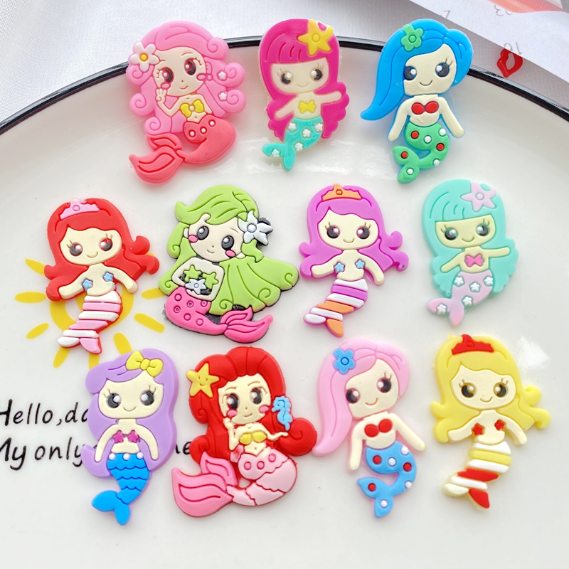 Embellishment Glue Craft - ชุดนางเงือกการ์ตูนน่ารักใหม่10ชิ้นกาวพีวีซียืดหยุ่นหลังแบนสมุดเก็บภาพตกแต่งงานฝีมือโทรศัพท์
