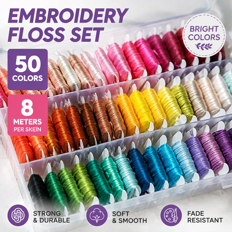 Embroidery Craft - ชุดด้ายปักผ้าฝ้าย 100% พร้อมกล่องเก็บอุปกรณ์ ใช้งานได้หลากหลายสำหรับงานปักครอสสติช งานฝีมือ DIY