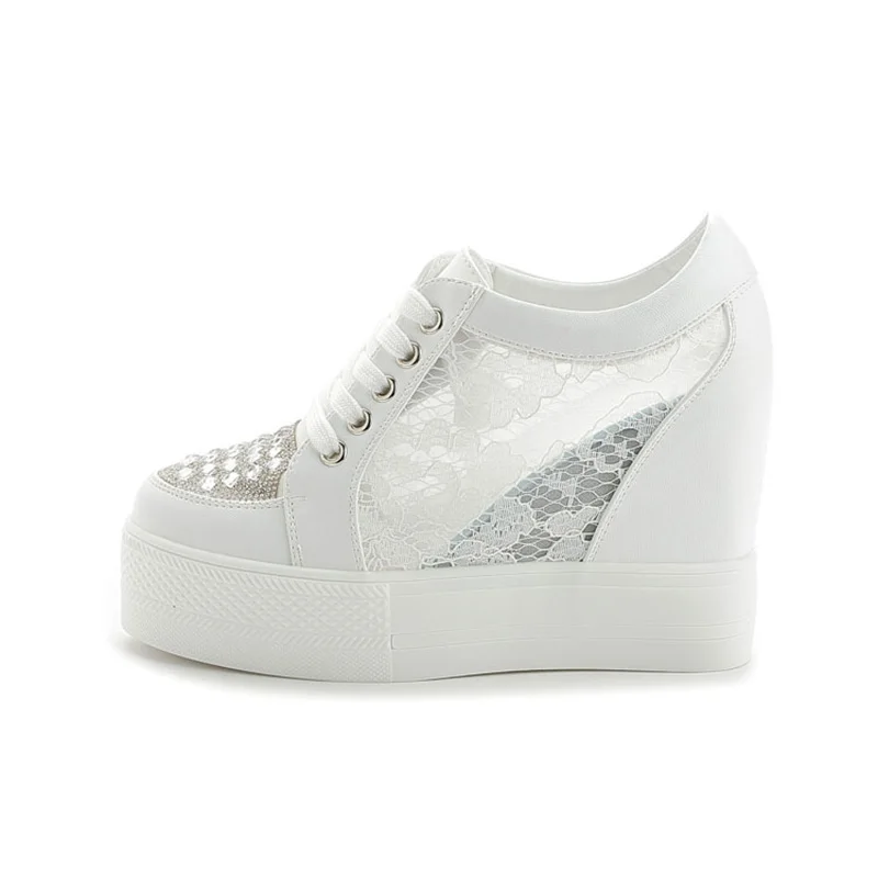 รองเท้าแพลตฟอร์มรองเท้าผ้าใบแฟ - Crystal Mesh Fabric บทวิจารณ์และราคา
