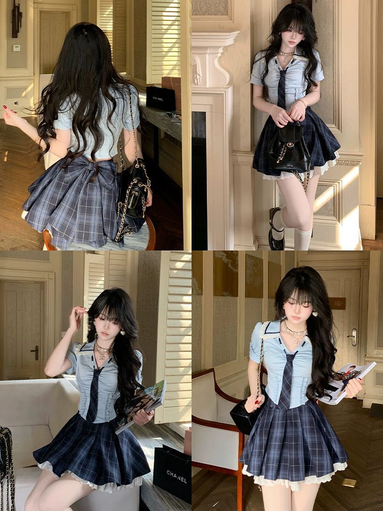 ชุดเซ็ต 2 ชิ้น สไตล์ Preppy Y2 - Elastic Lace Trim บทวิจารณ์และราคา