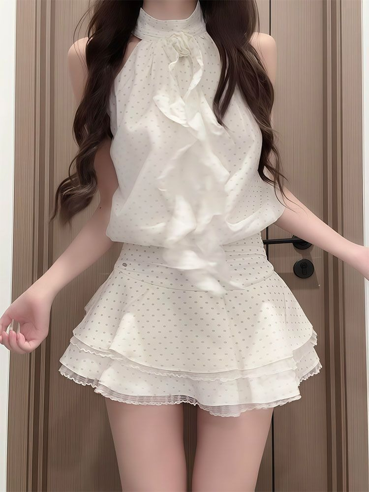 ชุดเซ็ต 2 ชิ้นลายจุดสไตล์ฝรั่ง - Elastic Lace Trim บทวิจารณ์และราคา
