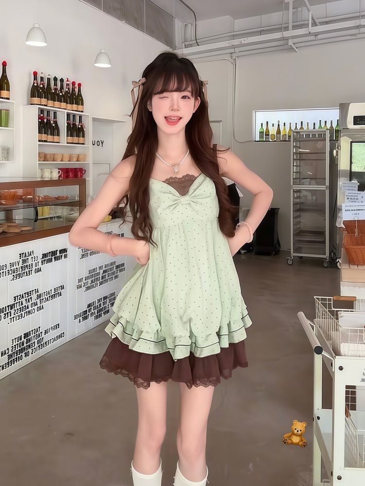 ชุดเดรสสายเดี่ยวลายจุดสไตล์เกา - Elastic Lace Trim บทวิจารณ์และราคา