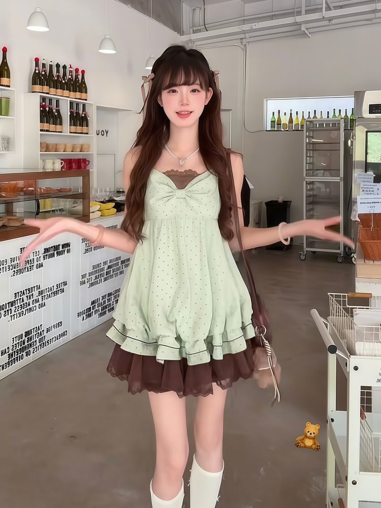 ชุดเดรสสายเดี่ยวลายจุดสไตล์เกา - Elastic Lace Trim บทวิจารณ์และราคา